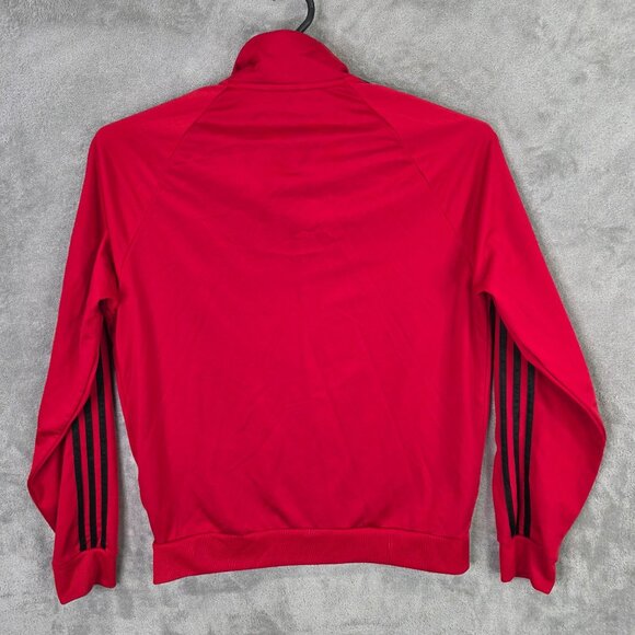 Mens Adidas Red Track Jacket Black Stripes Full Zip 100% Polyester Size L - Picture 4 of 8